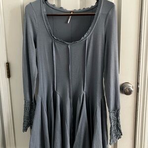 FREE PEOPLE Little Love Thermal Long Sleeve Mini Dress | Crochet Cuffs